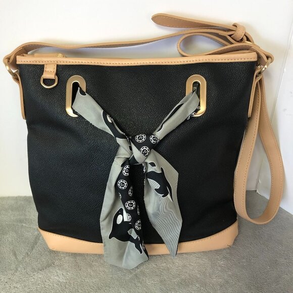 Parazul Orca Scarf Cross Body Bag Leather Purse Black & Tan - Picture 1 of 14